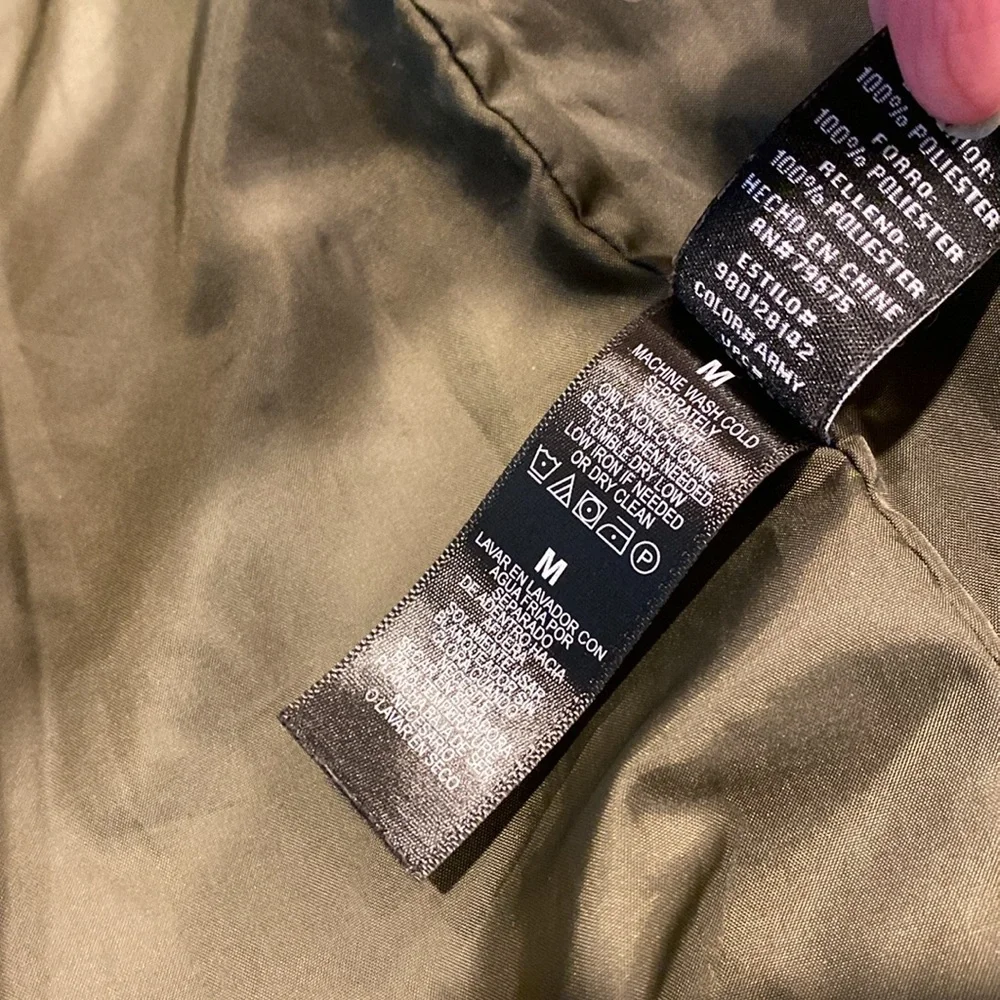 Lucky Brand Army Green Quilted Jacket Medium Full Zip Snap Coat - Picture 14 of 16